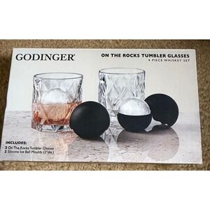 Godinger On The Rocks Tumbler Glasses 4 Pc Whiskey Set with Silicone Ice Molds